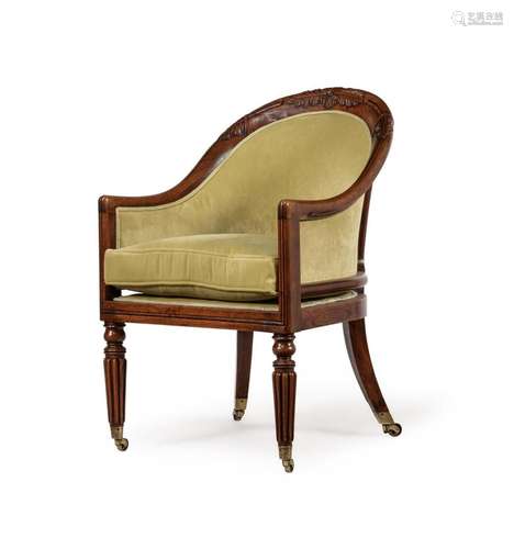 A GEORGE IV SIMULATED ROSEWOOD AND UPHOLSTERED BERGERE ARMCH...