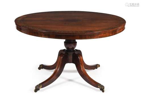 Y A REGENCY ROSEWOOD, SIMULATED ROSEWOOD AND BRASS MARQUETRY...