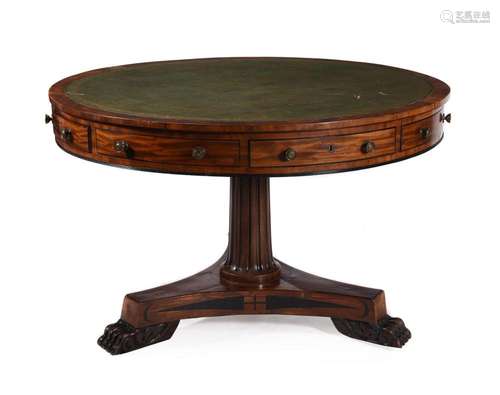 Y A GEORGE IV MAHOGANY AND EBONY INLAID DRUM TOP LIBRARY TAB...