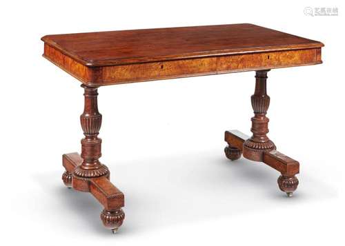 A GEORGE IV OAK AND POLLARD OAK LIBRARY TABLE, ATTRIBUTED TO...