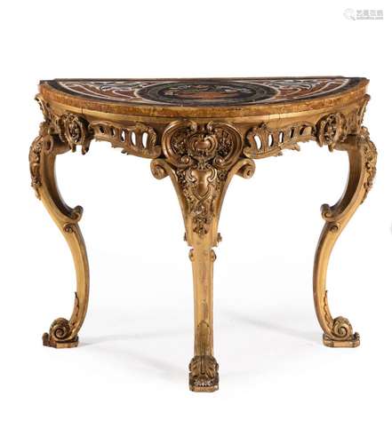 A CARVED GILTWOOD AND GILT GESSO CONSOLE TABLE, ITALIAN OR F...