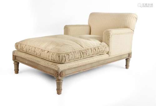 A FRENCH PAINTED BEECH AND UPHOLSTERED DAY BED, IN LOUIS XVI...