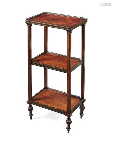 Y A FRENCH GILT BRASS MOUNTED KINGWOOD THREE TIER ETAGERE, L...