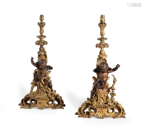 A PAIR OF FRENCH BRONZE AND ORMOLU FIGURAL CHENETS, 18TH/19T...