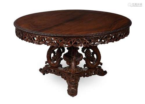 Y AM ANGLO-INDIAN CARVED ROSEWOOD CENTRE TABLE, SECOND QUART...