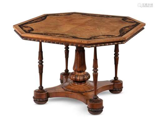 Y A WILLIAM IV WALNUT, COROMANDEL AND MARQUETRY OCTAGONAL CE...