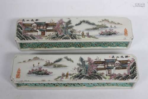 Pair of Chinese Famille Rose Porcelain Paper Weigh