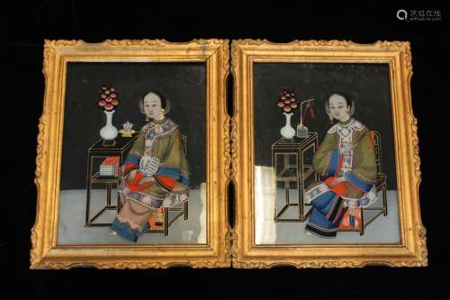 Pair of Chinese Reverse Glass Painting