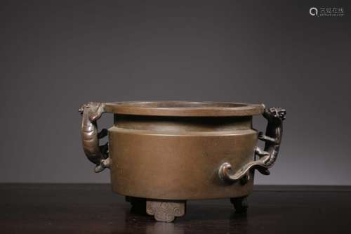 Chinese Bronze Tripod Censer w Mark