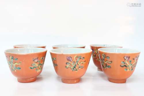 Six Chinese Famille Rose Porcelain Cups,Mark