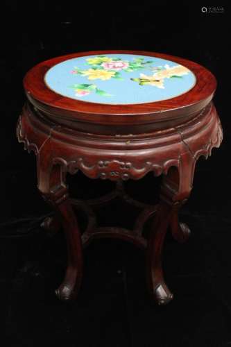 Chinese Wood Stand w Cloisonne Top
