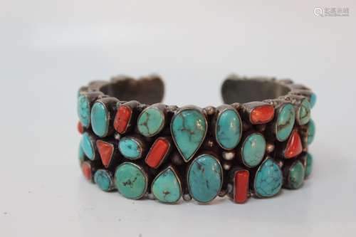 Chinese Bangle w Turquoise&Coral