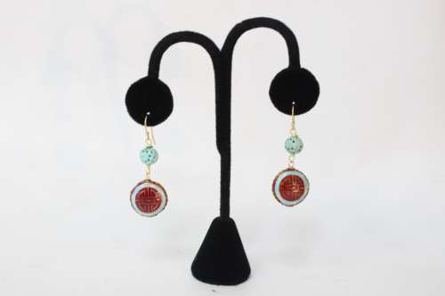 Pair of Chinese Earring w Turquoise Beads