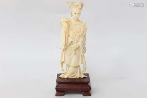 Chinese Bone Carved Standing Lady Figurine