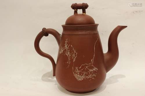 Chinese Yixing Zisha Teapot w Calligraphy,Mark