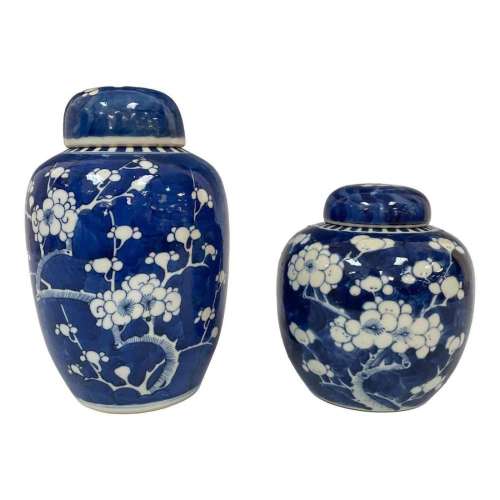 Two Chinese Prunus Tree Porcelain Jars