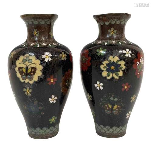 Pair of Asian Cloisonne Cabinet Vases