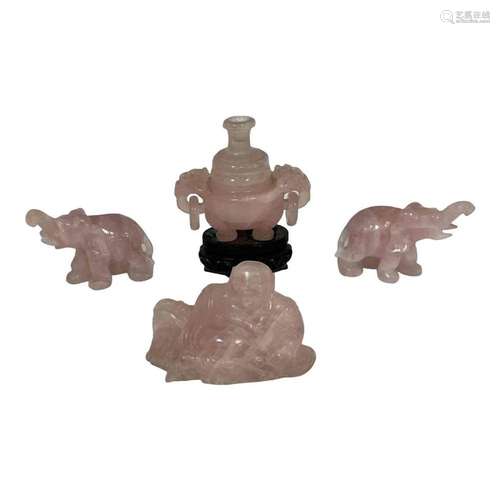 Asian Carved Rose Quartz Objects