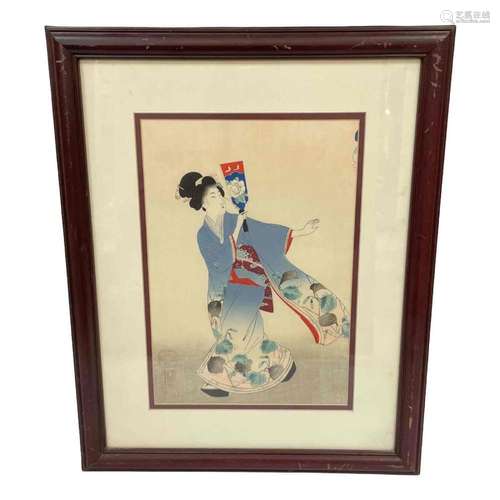 Japanese Woodblock Print of a Geisha