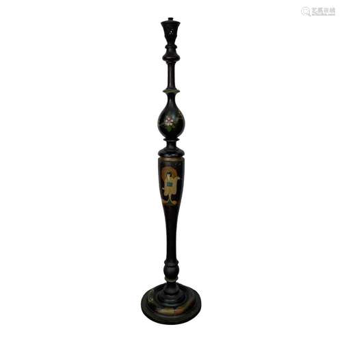 19th C. Turned Wood Chinoiserie Painted Floor Lamp