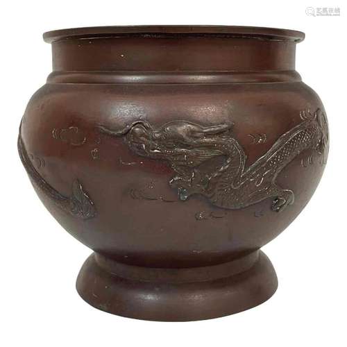 Bronze Footed High Relief Dragon Motif Vessel