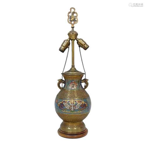 Antique Champleve Decorated Lamp