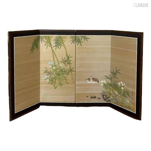 Vintage Asian Hand-painted 2-sided Screen