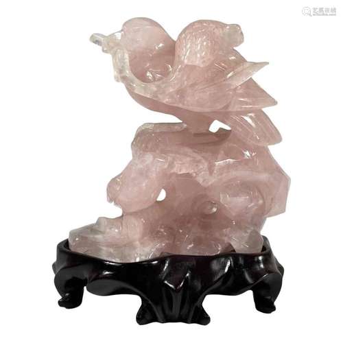 Chinese Rose Quartz Bird Sculpture