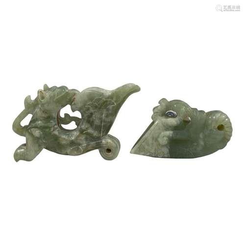 Two Green Stone Chinese Objects