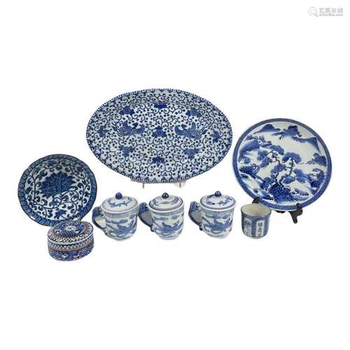 Group of Asian Blue and White Porcelain Objects