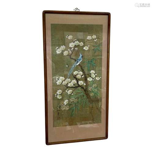 Asian Painting with Bird and Blossoms