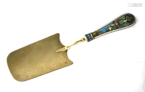 Russian Enamel Silver Cake Spoon