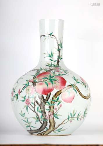 Chinese Famille Rose Peaches Bottle Vase
