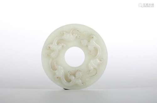 Chinese Carved Circular White Jade Plaque
