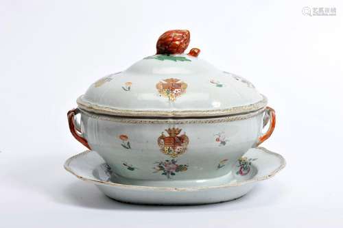 A Scalloped Tureen with Stand, Chinese export porcelain, pol...