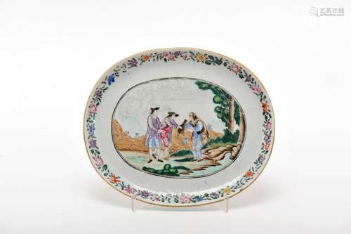 An oval platter, Chinese export porcelain, polychrome decora...