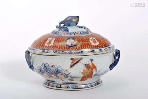 An oval tureen, Chinese export porcelain, blue, «rouge-de-fe...