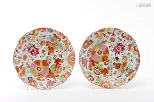 A pair of octagonal soup plates, Chinese export porcelain, p...