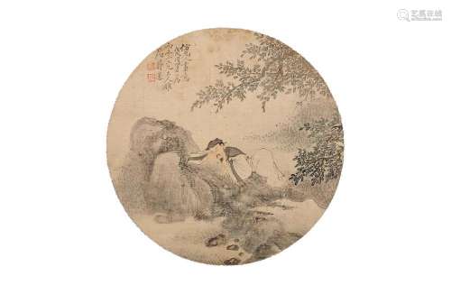 Chinese figures, set of six paintings on silk, inscriptions ...