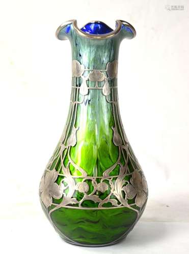 Fine Loetz Silver Overlay Glass Vase