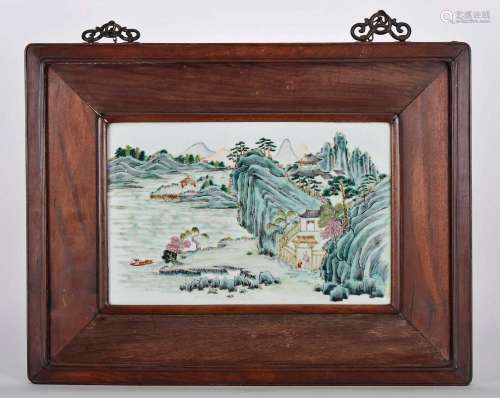 Oriental landscapes with figures, pair of Chinese porcelain ...