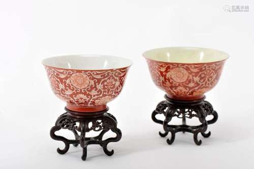 A pair of cups, Chinese porcelain, «Coral red» decoration &q...