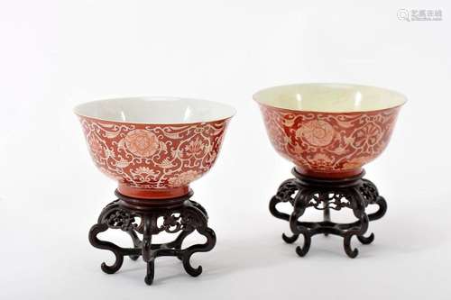 A pair of cups, Chinese porcelain, «Coral red» decoration &q...