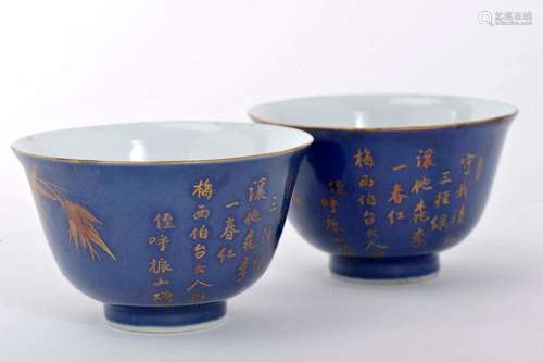 A pair of cups, Chinese porcelain, gilt decoration "Bam...