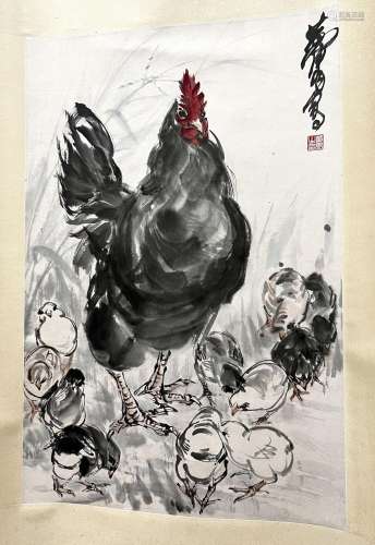 Chinese Painting Scroll of Roaster
