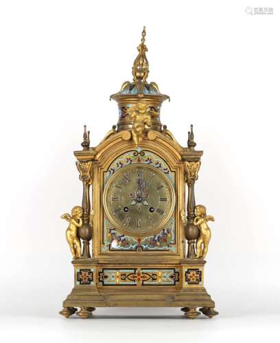 French Bronze & Enamel Clock