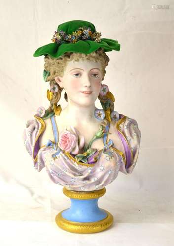 Polycrome Bisque Bust of A Beauty