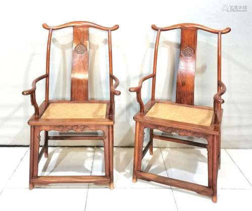 Pr Chinese Huanghuali Wood Arm Chairs
