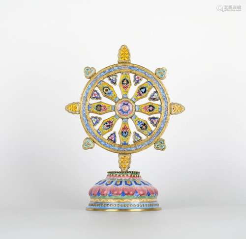 Chinese Taoist Enamel Cloisonne Wheel Stand