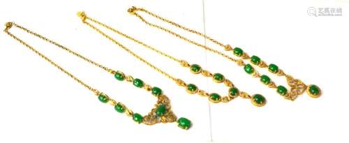 Three Chinese Jadeite Like Inserted Necklaces